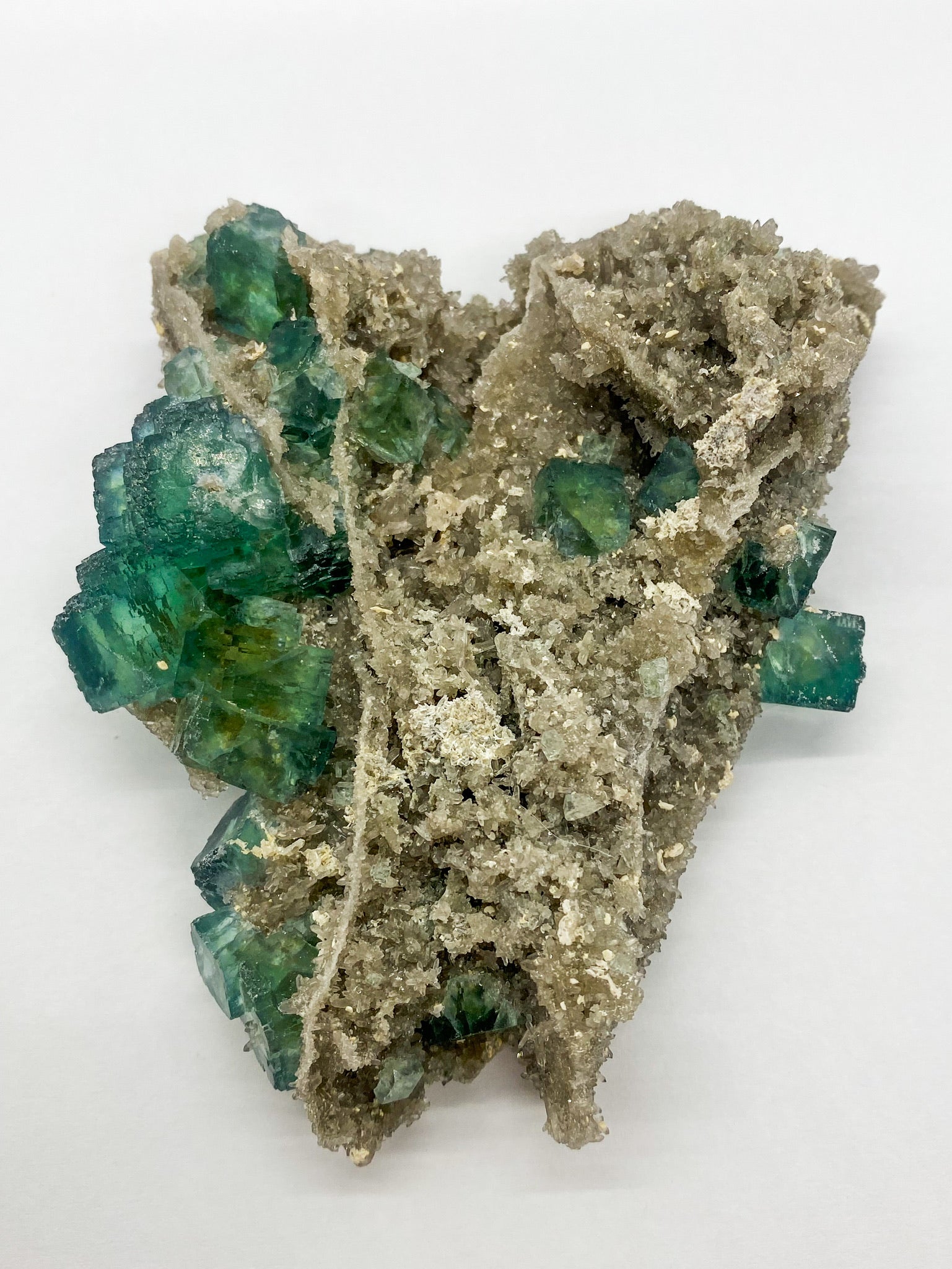 Green Cube Fluorite on Druzy Quartz