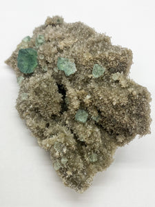 Green Cube Fluorite on Druzy Quartz