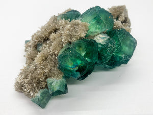 Green Cube Fluorite on Druzy Quartz