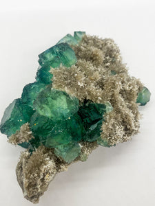 Green Cube Fluorite on Druzy Quartz