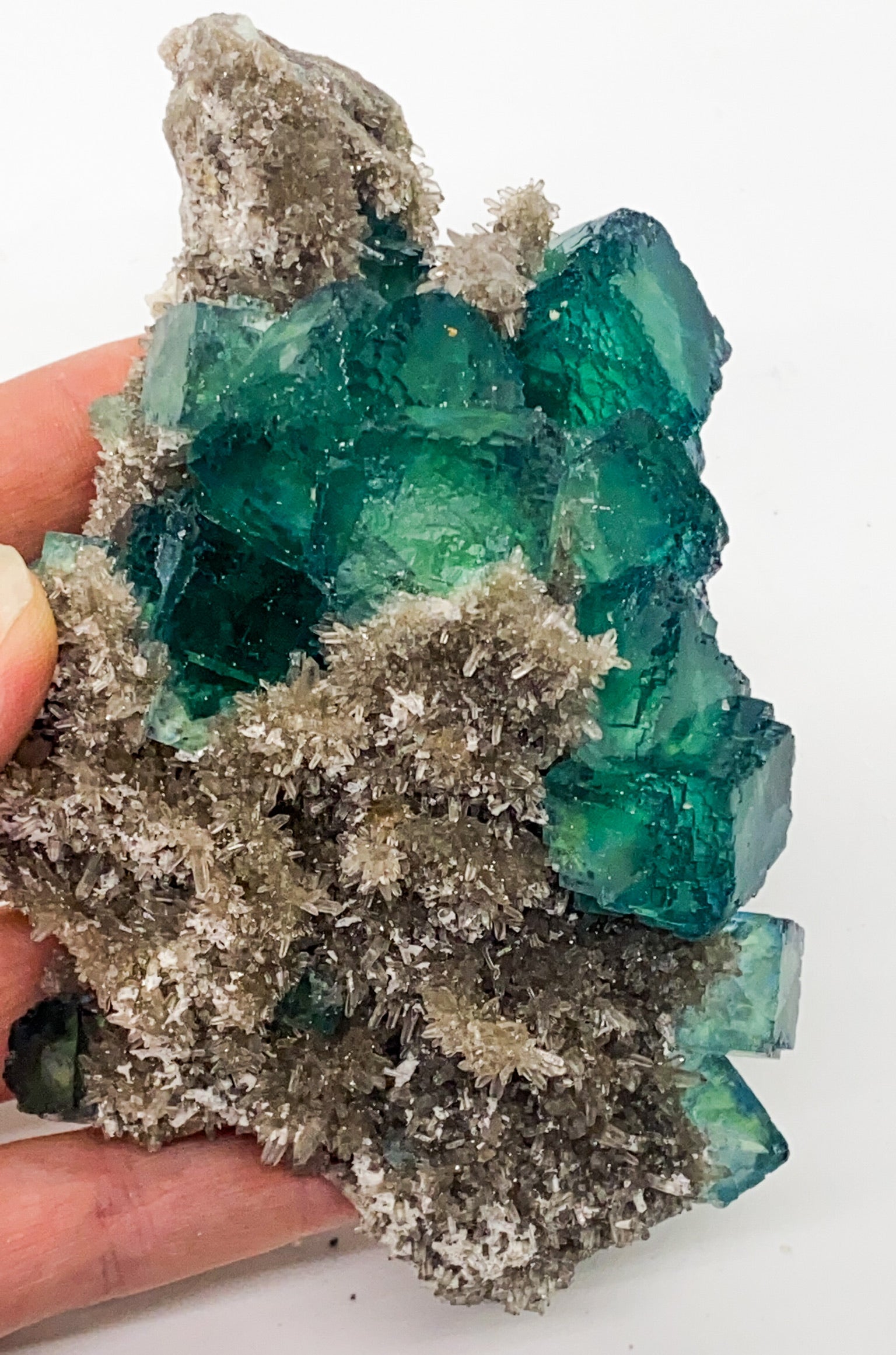 Green Step Fluorite on Druzy Quartz