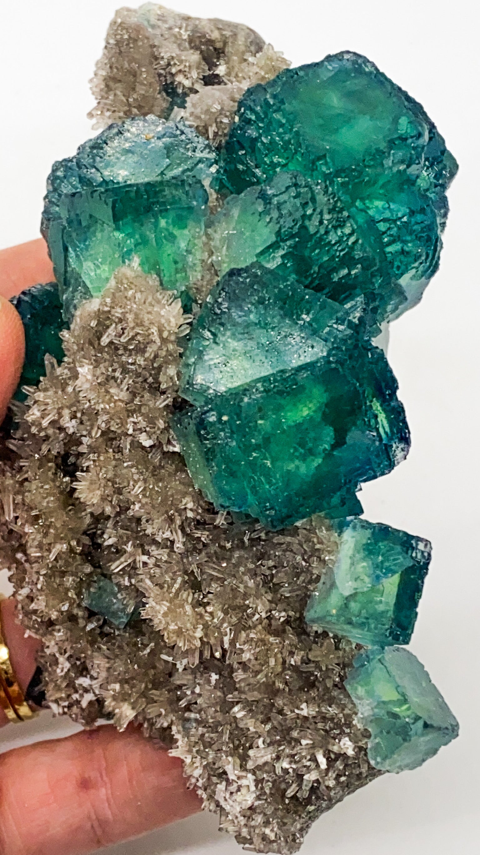 Green Step Fluorite on Druzy Quartz