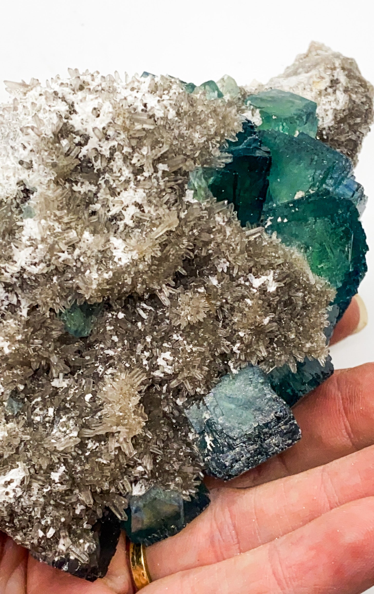 Green Step Fluorite on Druzy Quartz