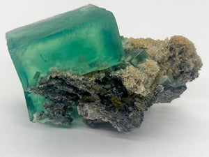 Whole Cube Green Fluorite on Quartz