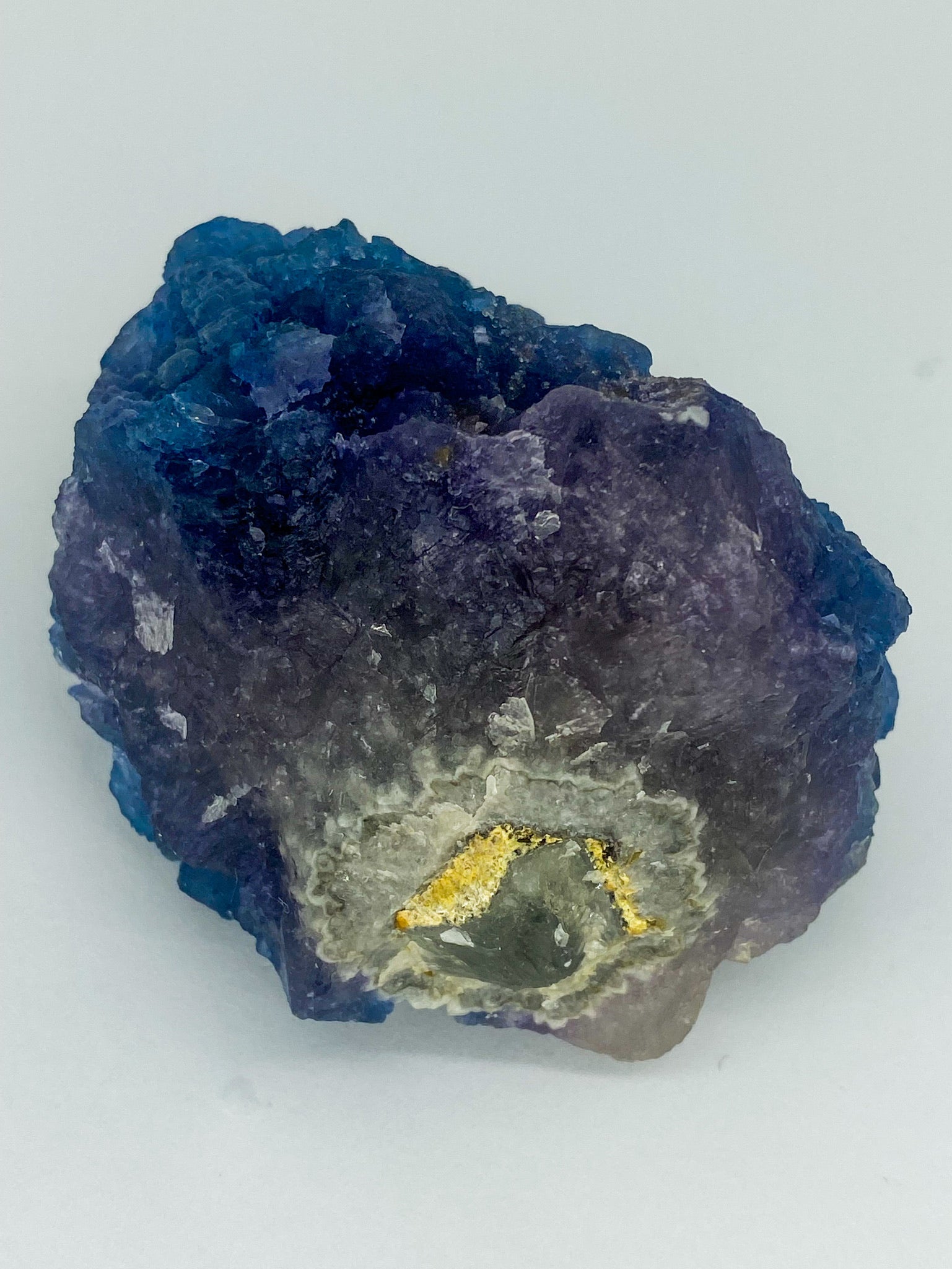 Blue Step Fluorite on Candle Quartz