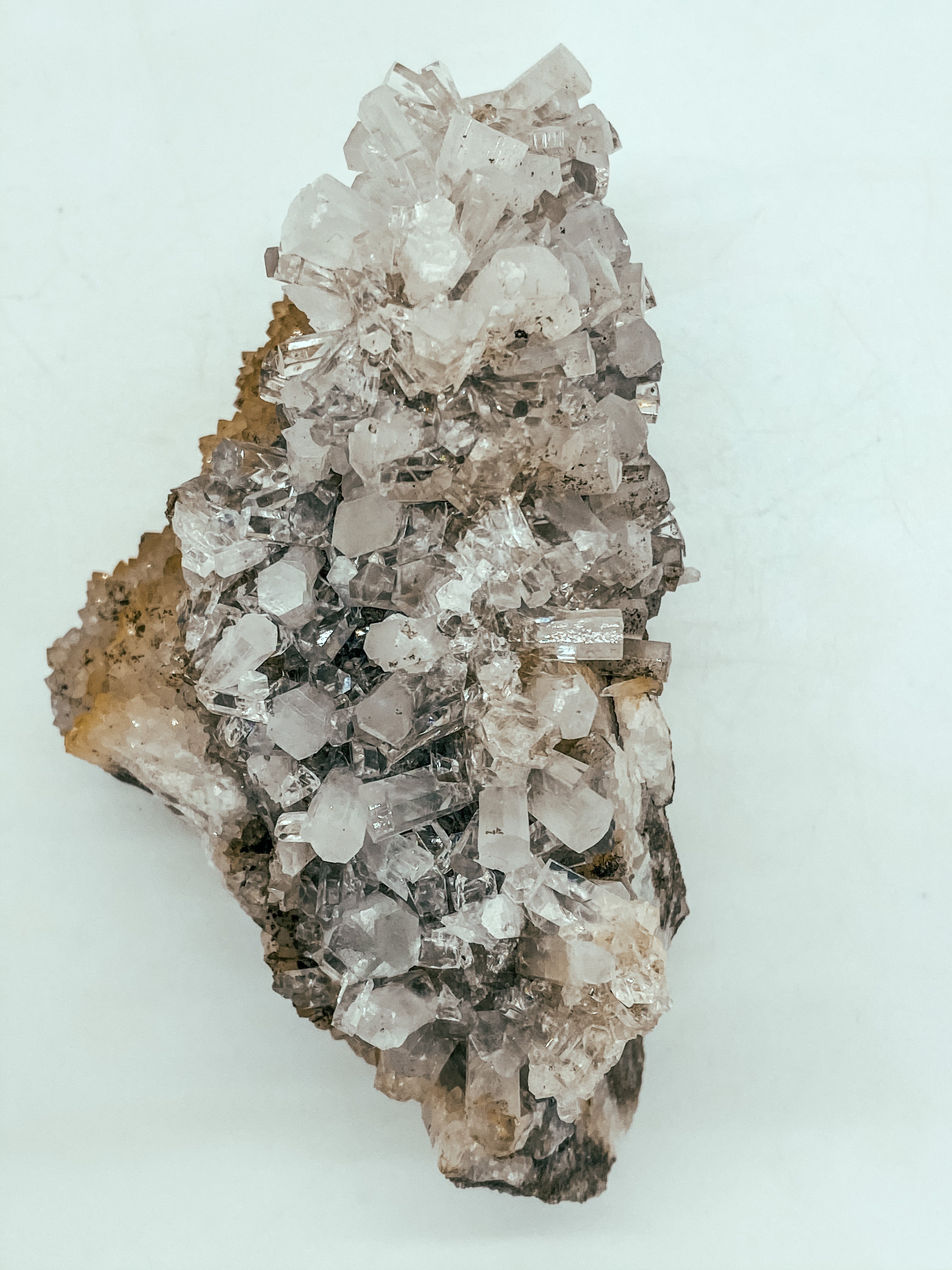 Clear Column Calcite on druzy quartz