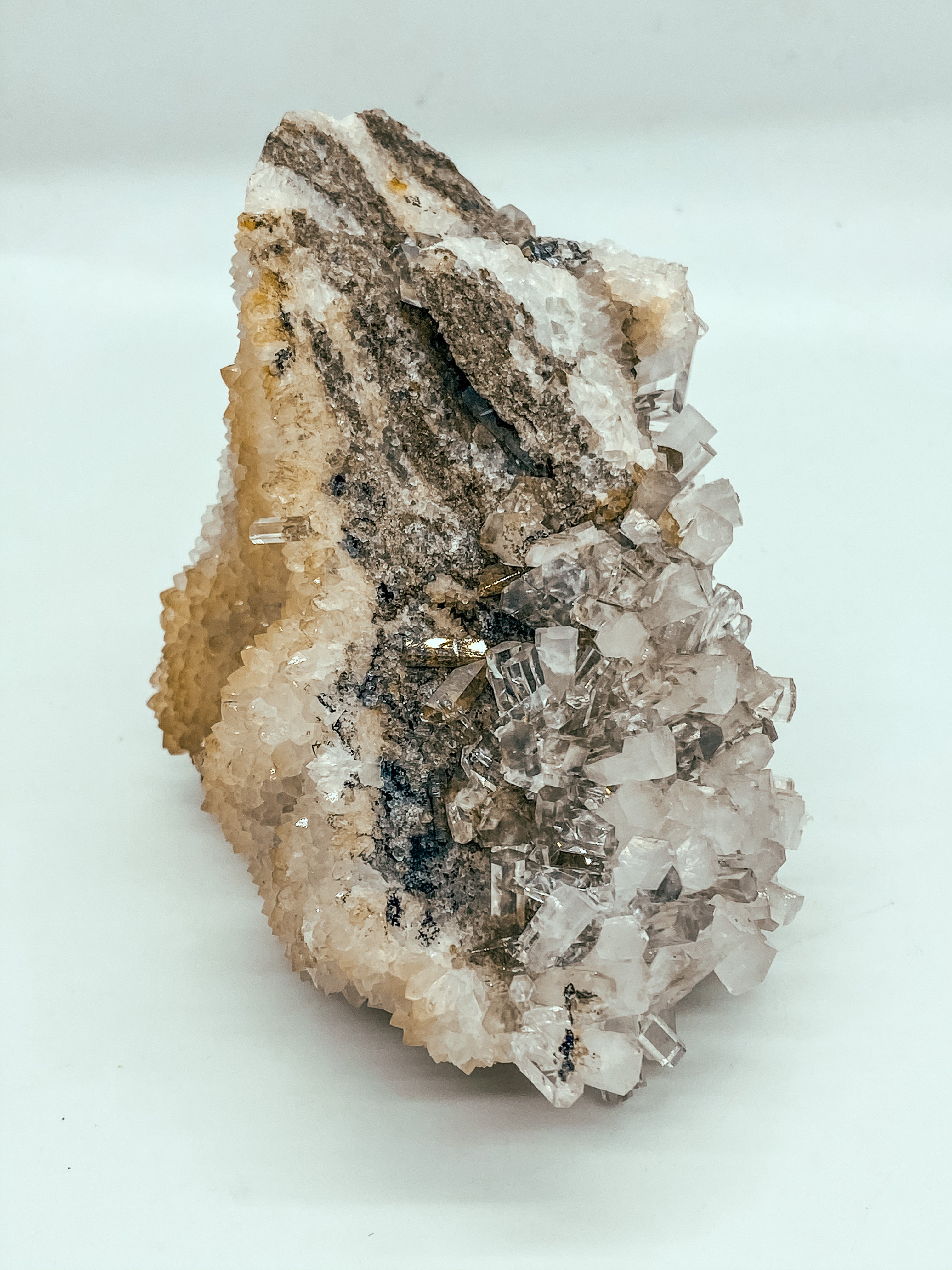 Clear Column Calcite on druzy quartz