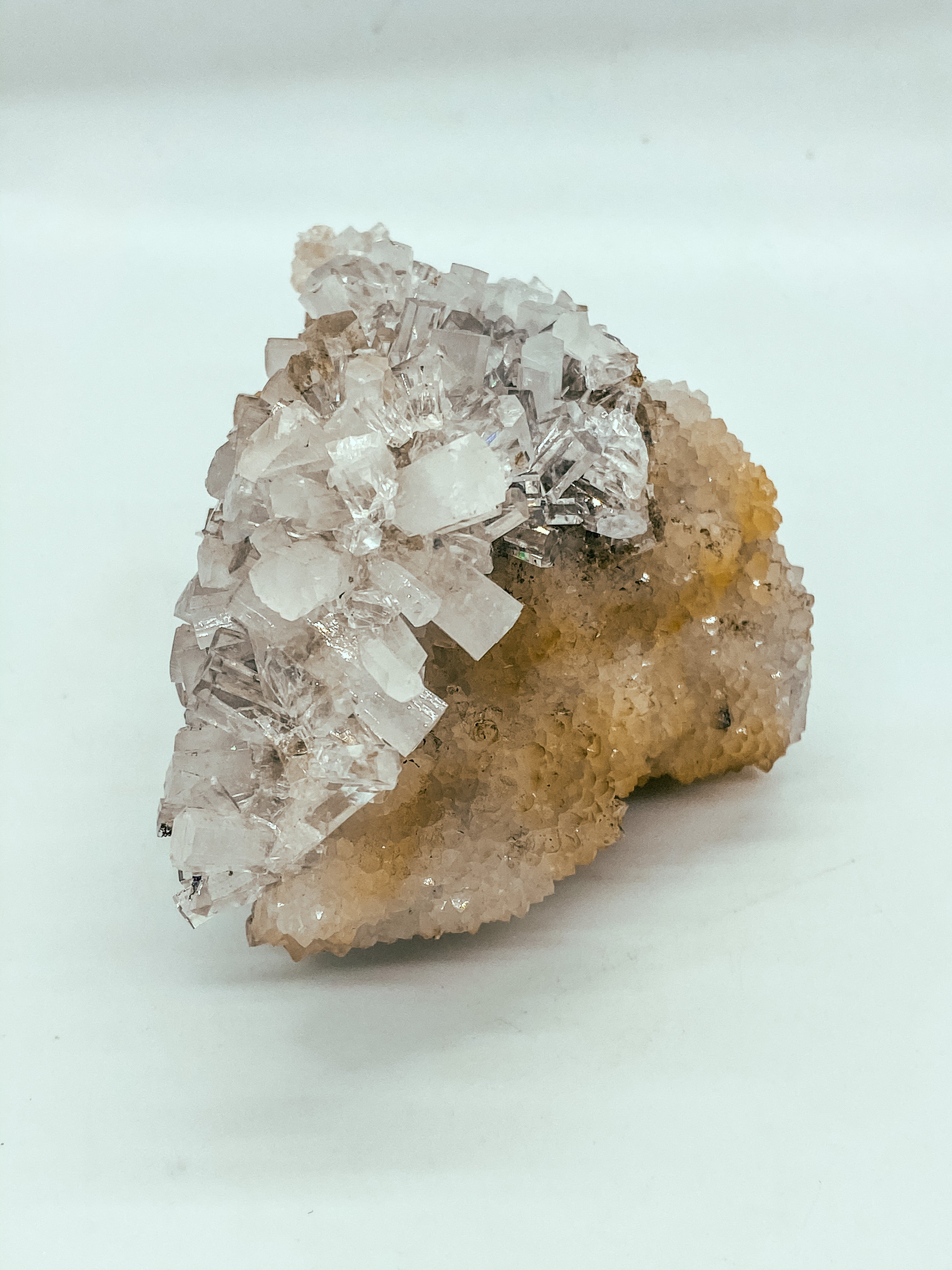 Clear Column Calcite on druzy quartz