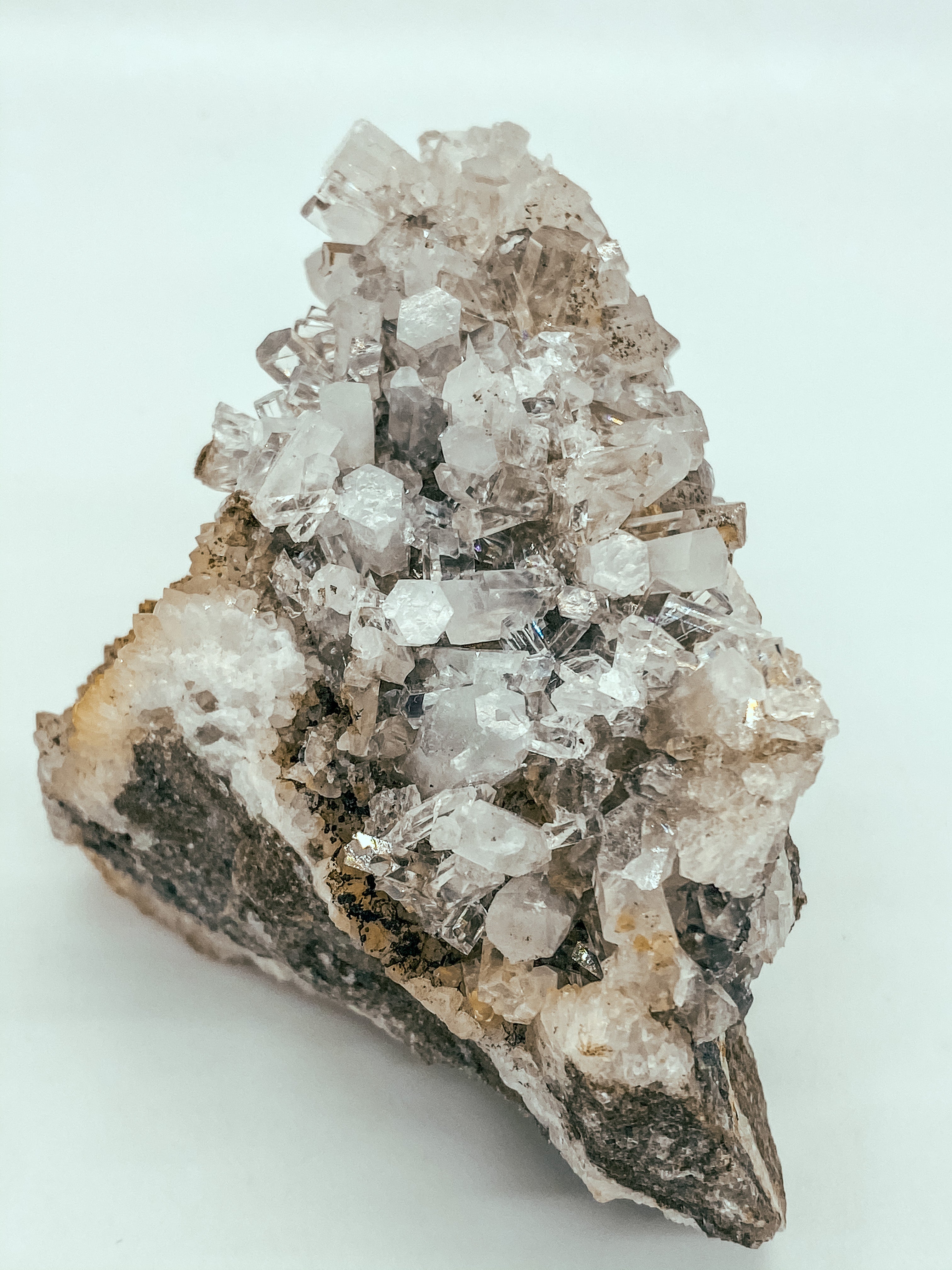 Clear Column Calcite on druzy quartz